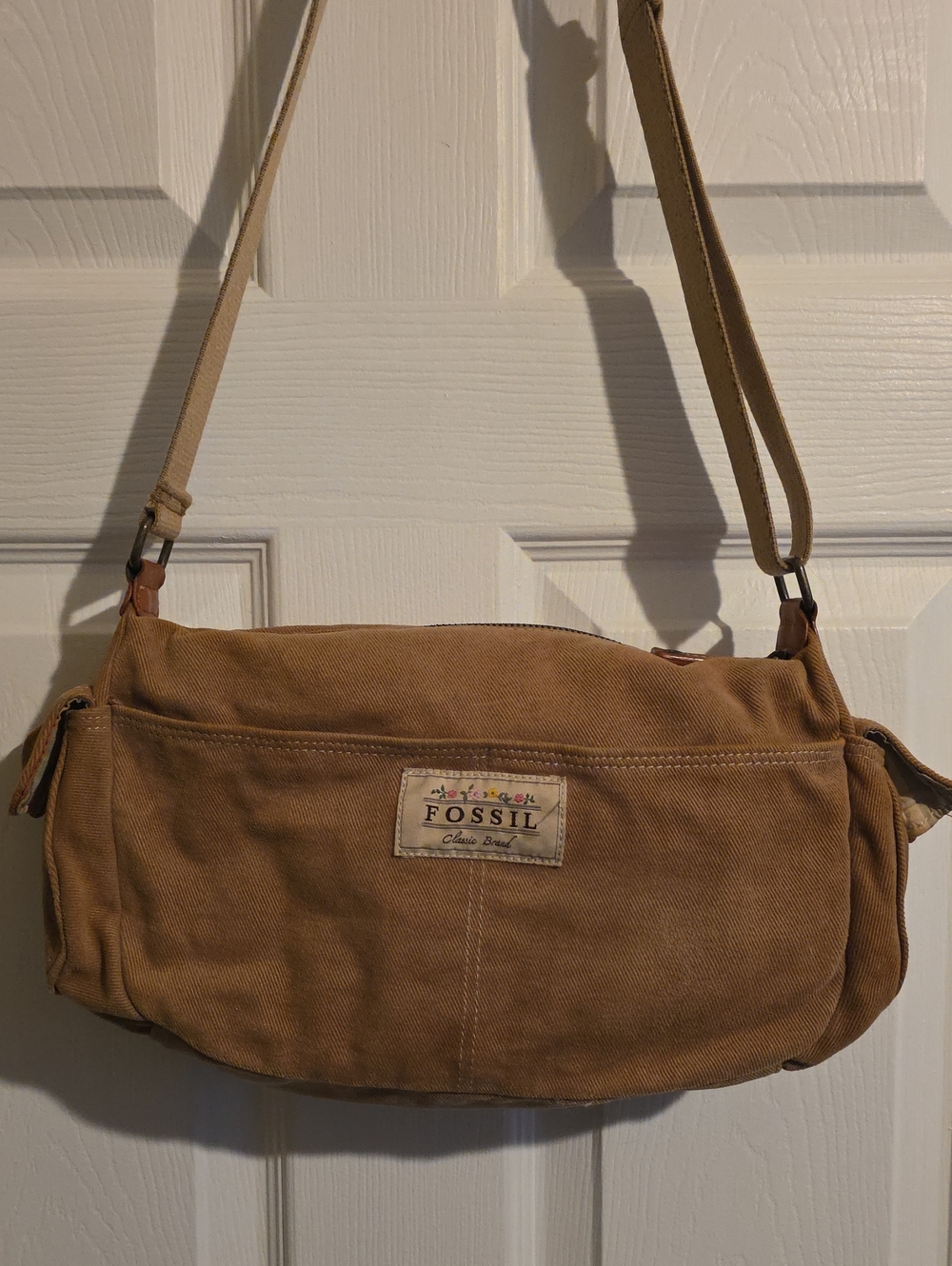 Fossil Tan Canvas Messenger Crossbody Bag